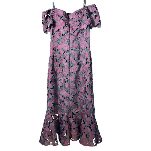 Shoshana Raven Floral Lace Long Evening Gown Black/Auberge 2p - Picture 2 of 4